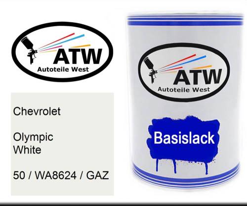 Chevrolet, Olympic White, 50 / WA8624 / GAZ: 500ml Lackdose, von ATW Autoteile West.
